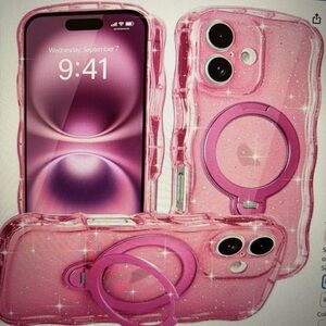 NEW Pink Glitter Magnetic Ring Phone Case for Iphone 16